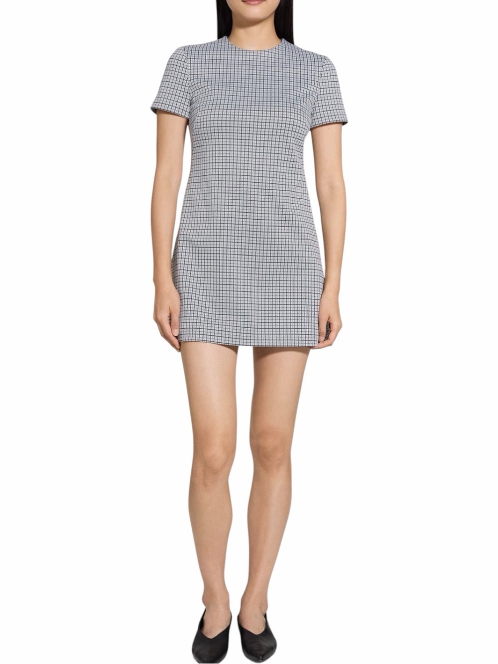 Theory Gray Plaid Short Sleeve Mini Dress Size 0 NWT